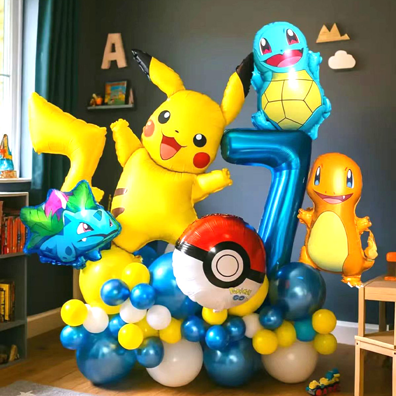 Musical Instrument Gong - Pokemon Themed Happy Birthday Balloon Set