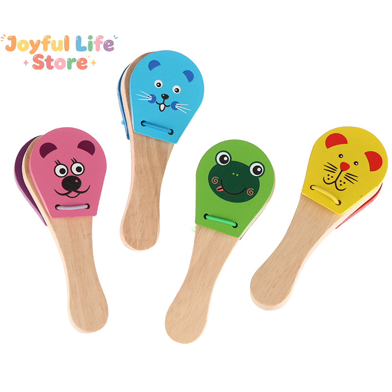 Musical Instruments Cartoon - Kids Cartoon Wooden Castanets Five-stud Rattle