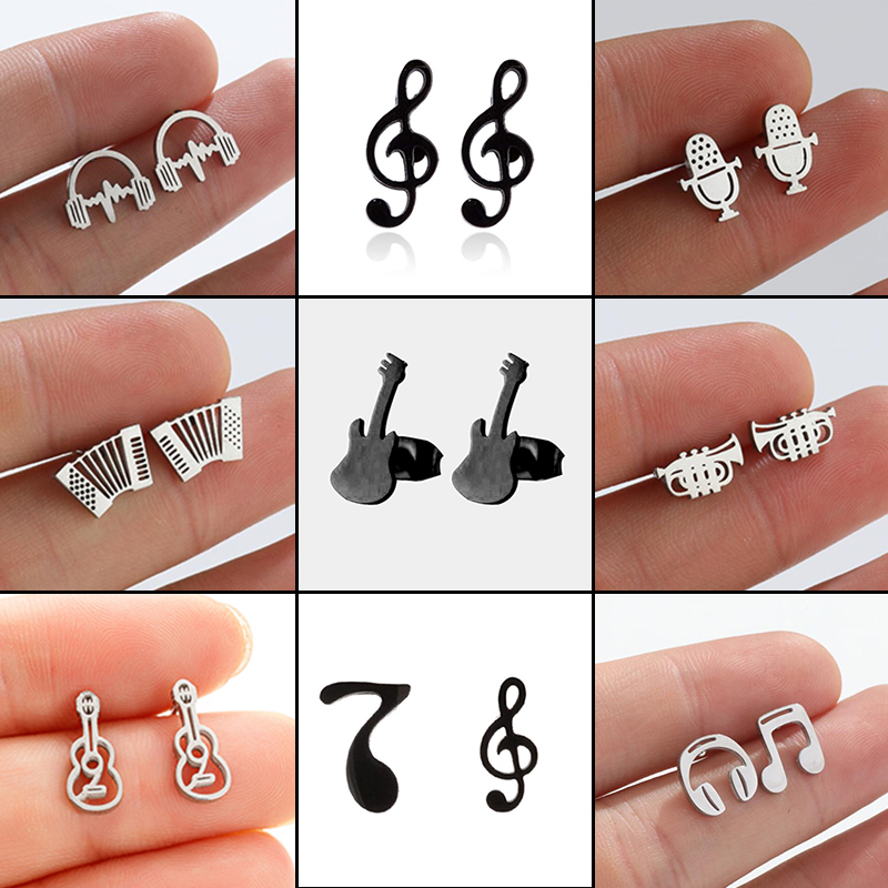 Musical Instruments Cartoon - Trendy Stainless Steel Musical Note Earring