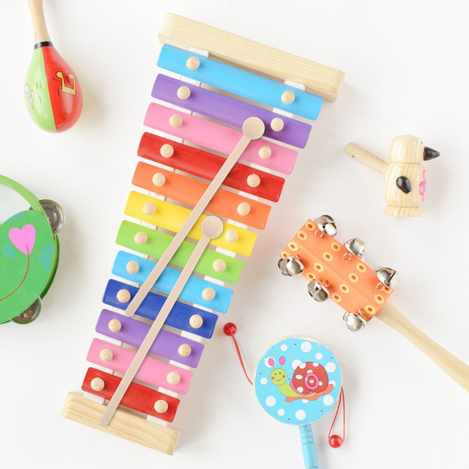 10Pcs Child-Sized Wooden Malle - Musical Instrument For Toddlers 评论和价格