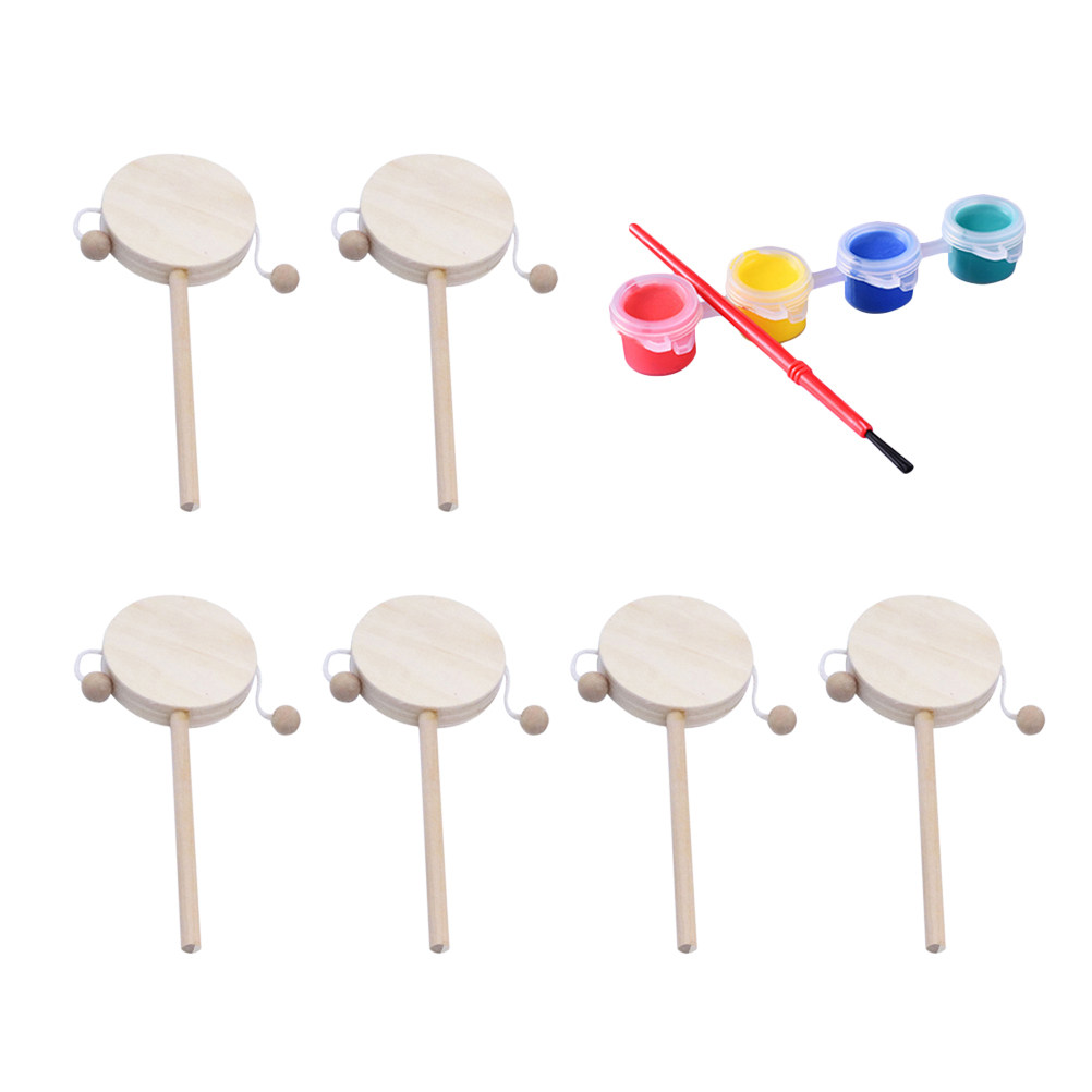 1Set DIY Rattle Drum Wooden Un - Musical Instrument For Babies 评论和价格