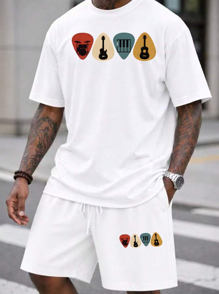 Men S 2 Piece Oversized T-Shir - Musical Instrument Of 评论和价格