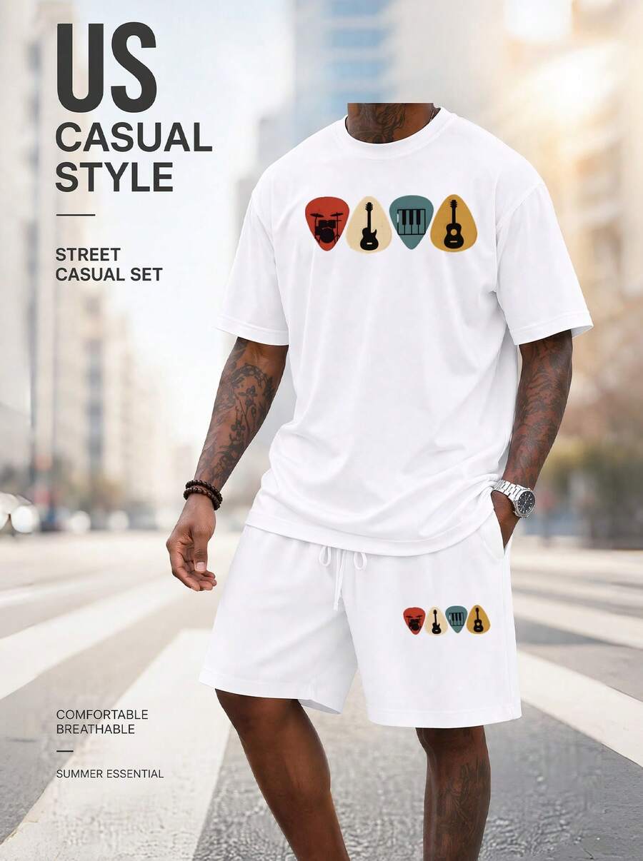Men S 2 Piece Oversized T-Shir - Musical Instrument Of 评论和价格