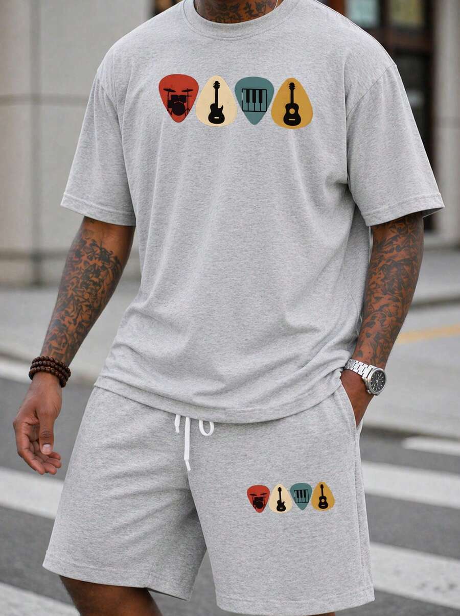 Men S 2 Piece Oversized T-Shir - Musical Instrument Of 评论和价格