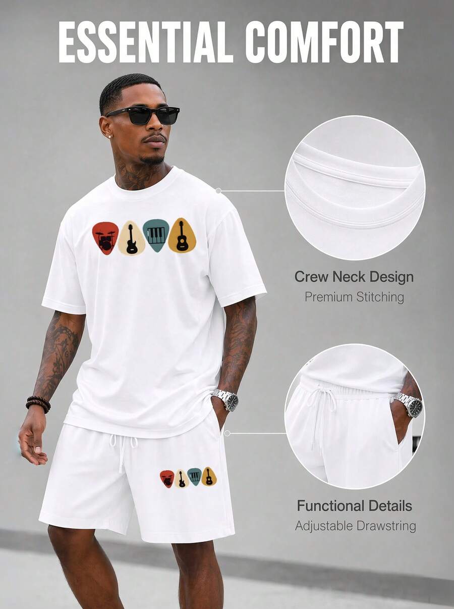 Men S 2 Piece Oversized T-Shir - Musical Instrument Of 评论和价格